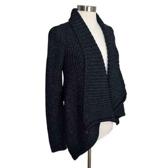 Helmut Lang M Black Ocacity Draped Chunky Knit Asymmetrical Cardigan Sweater - Picture 4 of 10